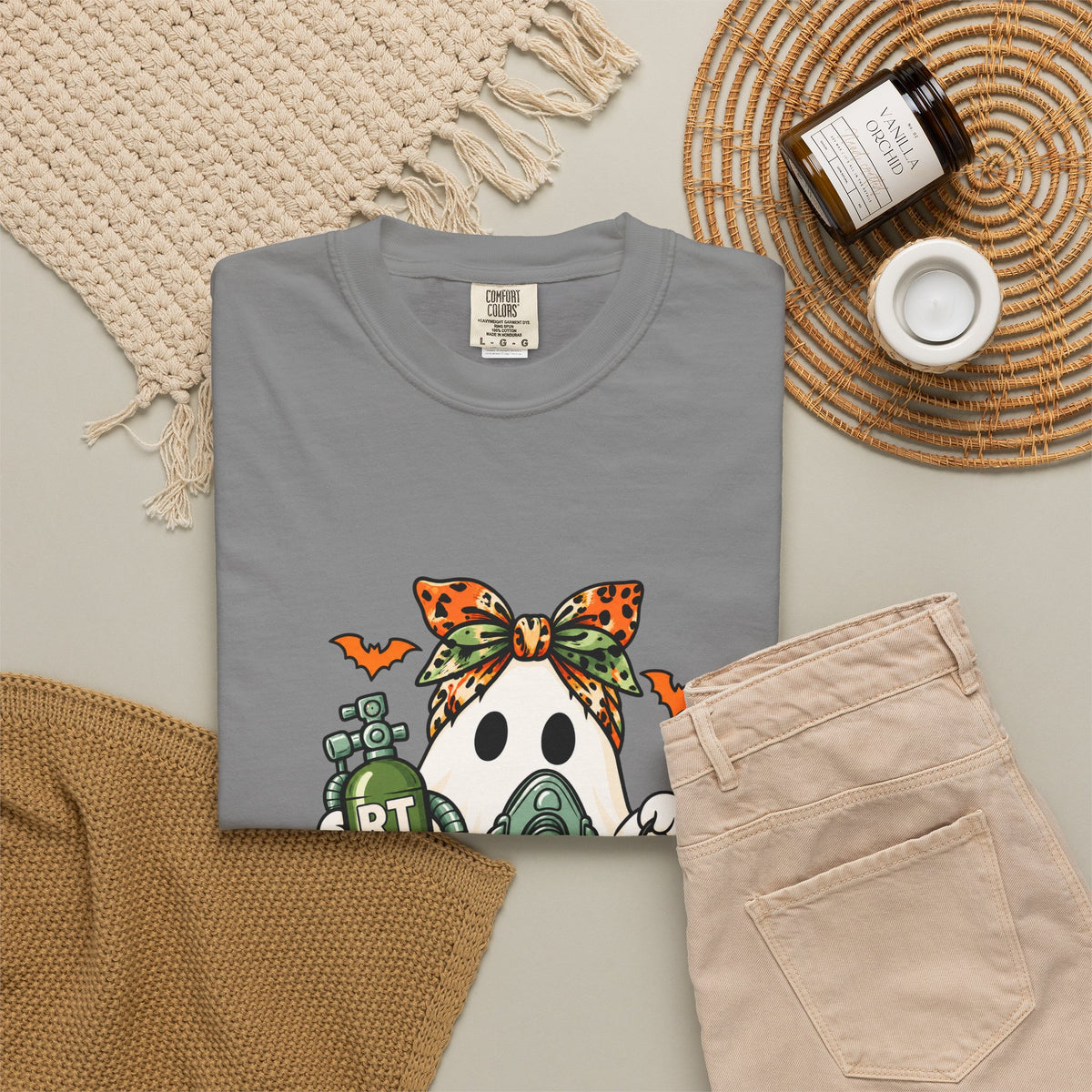 RT Halloween Ghost Tee — Cute Ghost with Pumpkin Respiratory Therapist