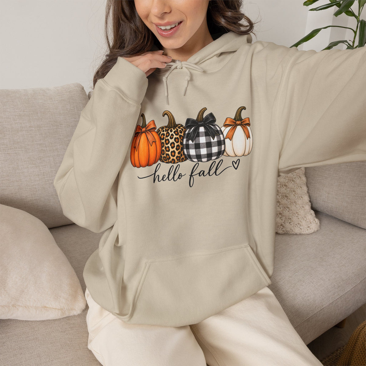Hello Fall Pumpkin Hoodie — Cozy Autumn Graphic Sweatshirt