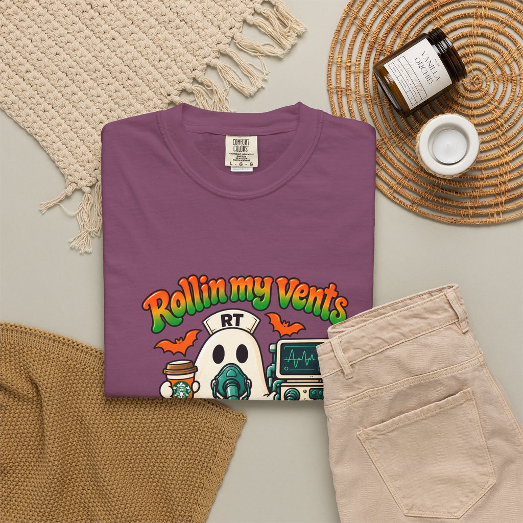 Rollin' My Vents Ghost T-Shirt — Halloween Respiratory Therapist Tee