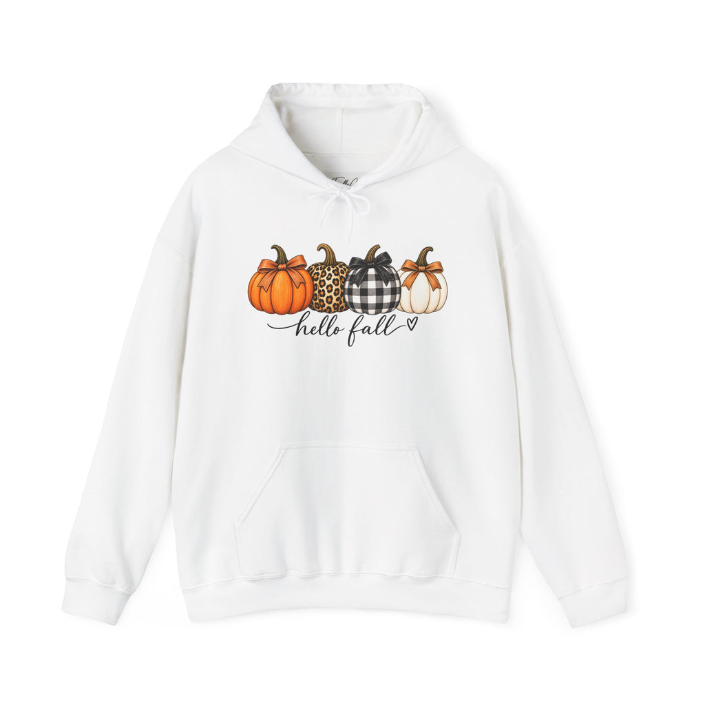 Hello Fall Pumpkin Hoodie — Cozy Autumn Graphic Sweatshirt