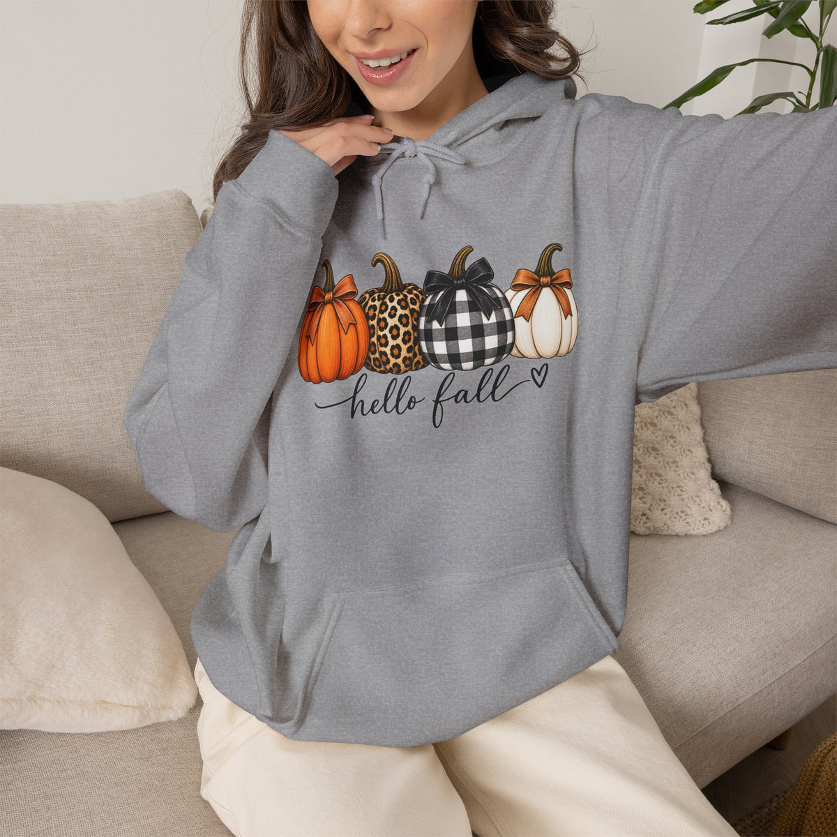 Hello Fall Pumpkin Hoodie — Cozy Autumn Graphic Sweatshirt