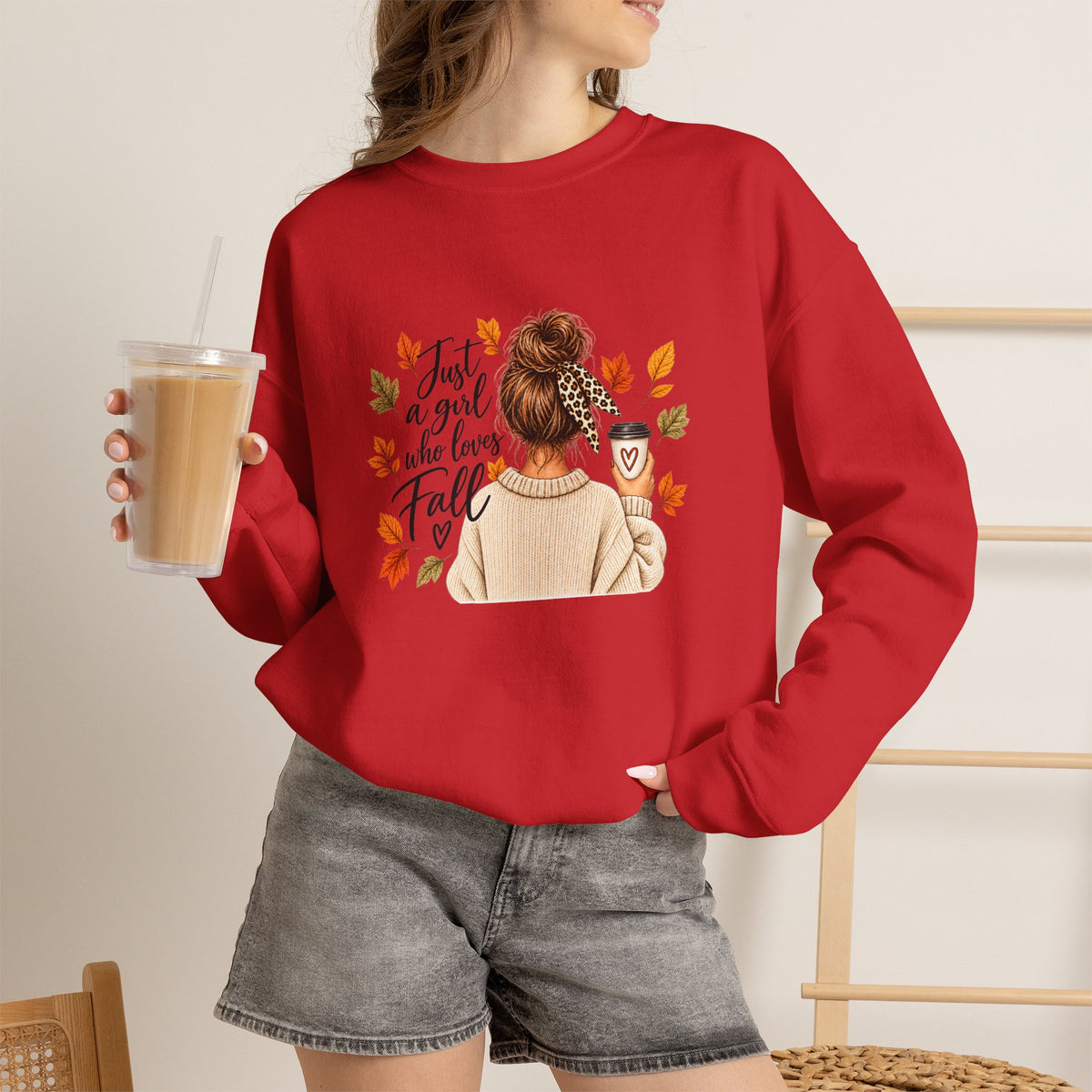 Fall Cozy Crewneck Sweatshirt — "Just a Girl Who Loves Fall" Graphic