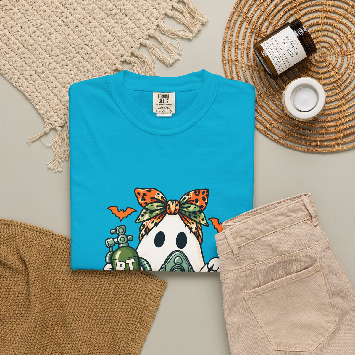 RT Halloween Ghost Tee — Cute Ghost with Pumpkin Respiratory Therapist