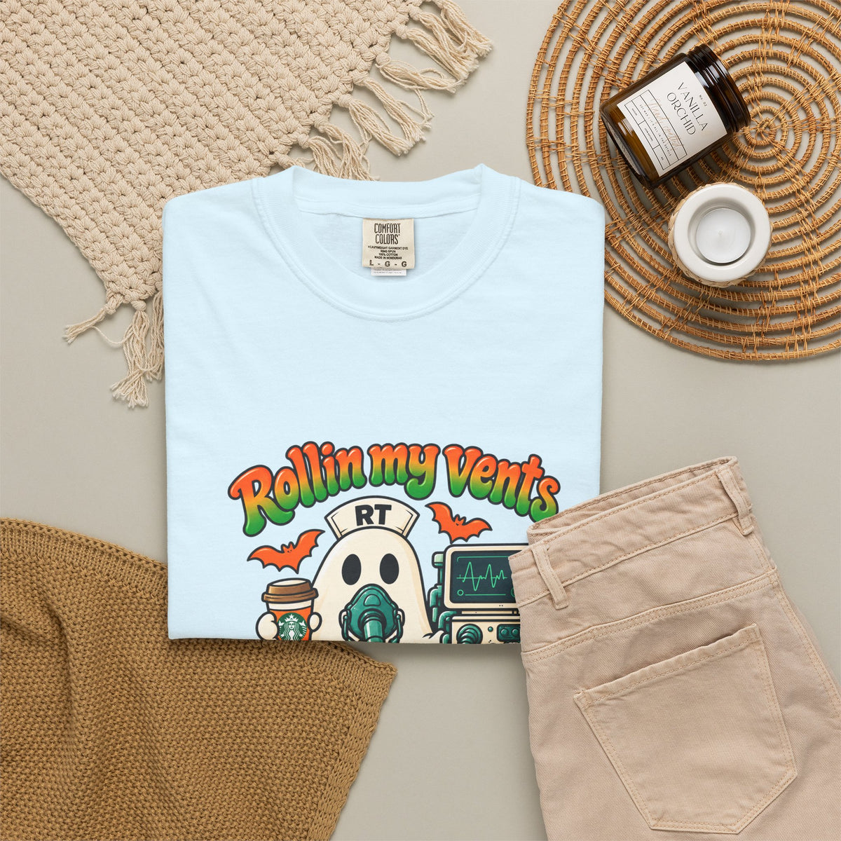 Rollin' My Vents Ghost T-Shirt — Halloween Respiratory Therapist Tee