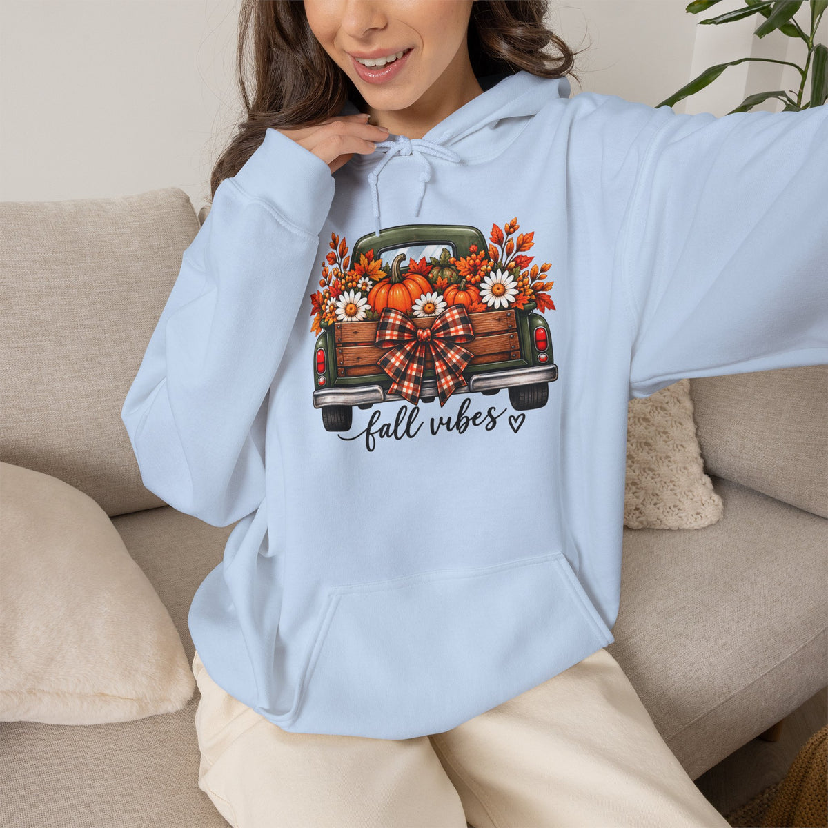 Fall Vibes Truck Hoodie — Autumn Sunflowers & Pumpkins Sweatshirt