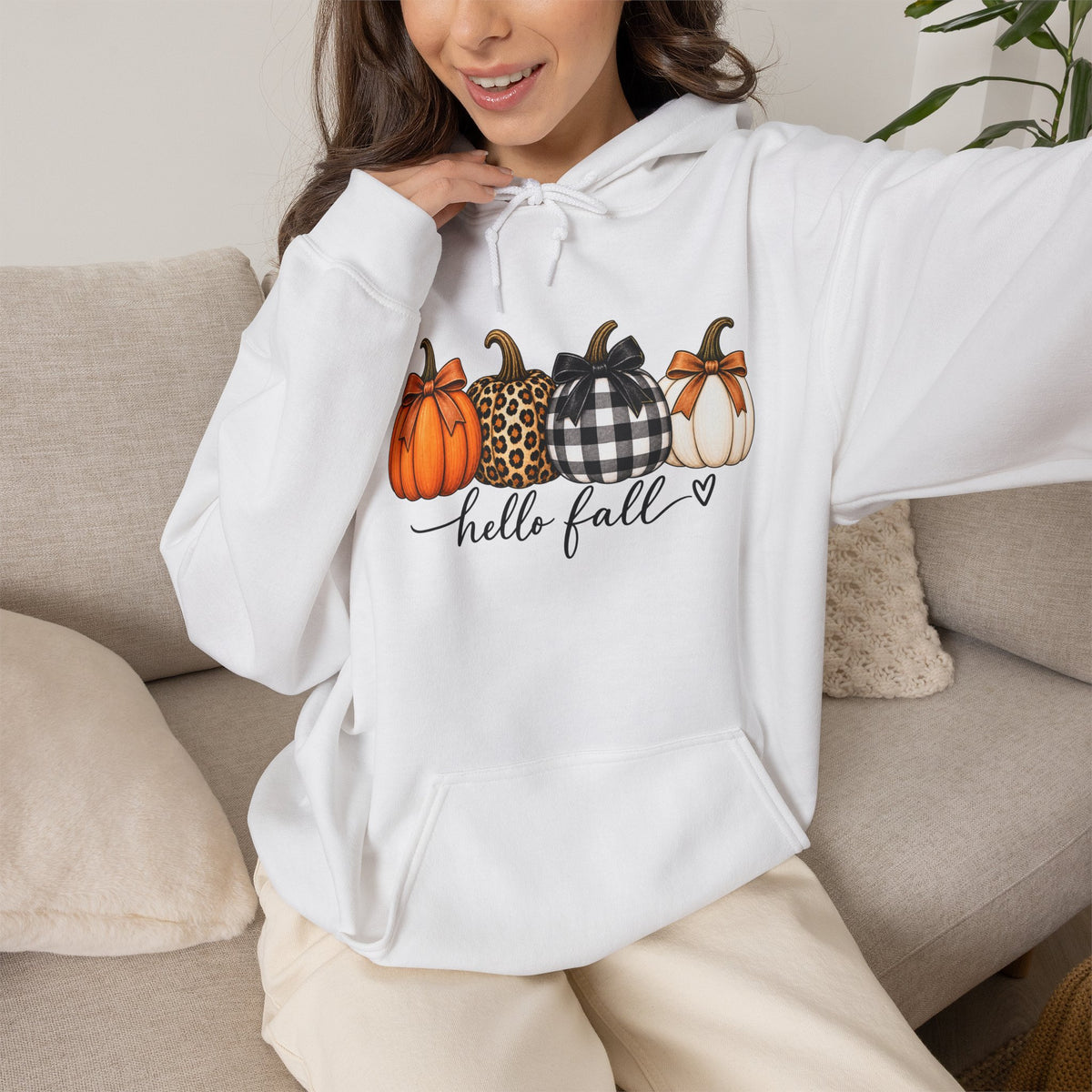 Hello Fall Pumpkin Hoodie — Cozy Autumn Graphic Sweatshirt