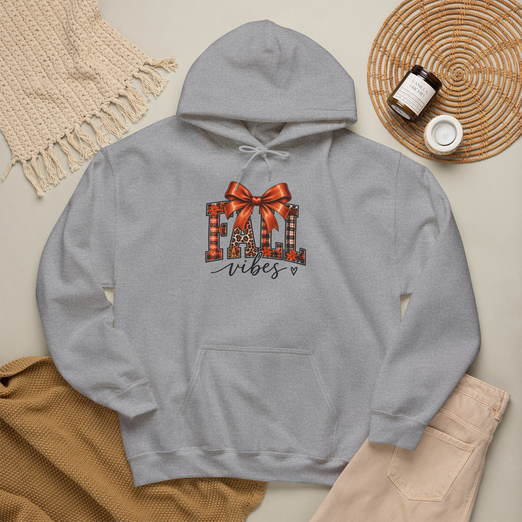 Fall Vibes Hoodie — Plaid Lettering with Bow Autumn Sweatshirt