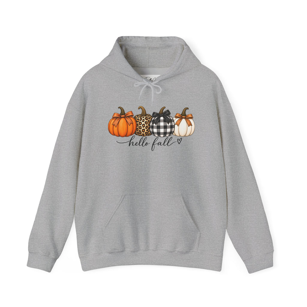 Hello Fall Pumpkin Hoodie — Cozy Autumn Graphic Sweatshirt