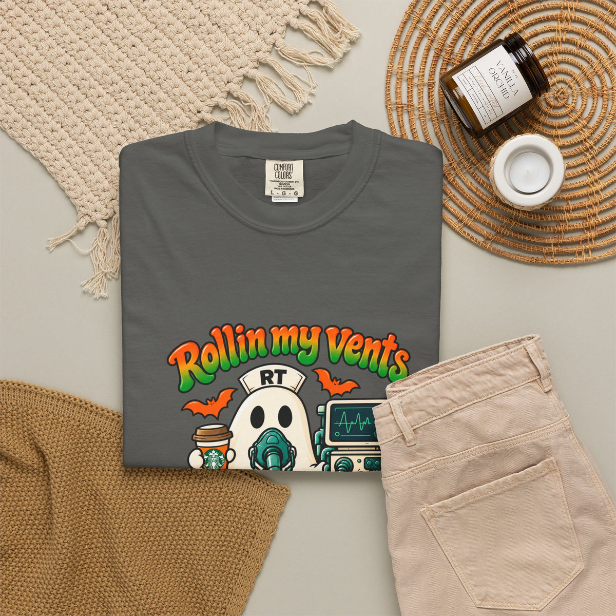 Rollin' My Vents Ghost T-Shirt — Halloween Respiratory Therapist Tee