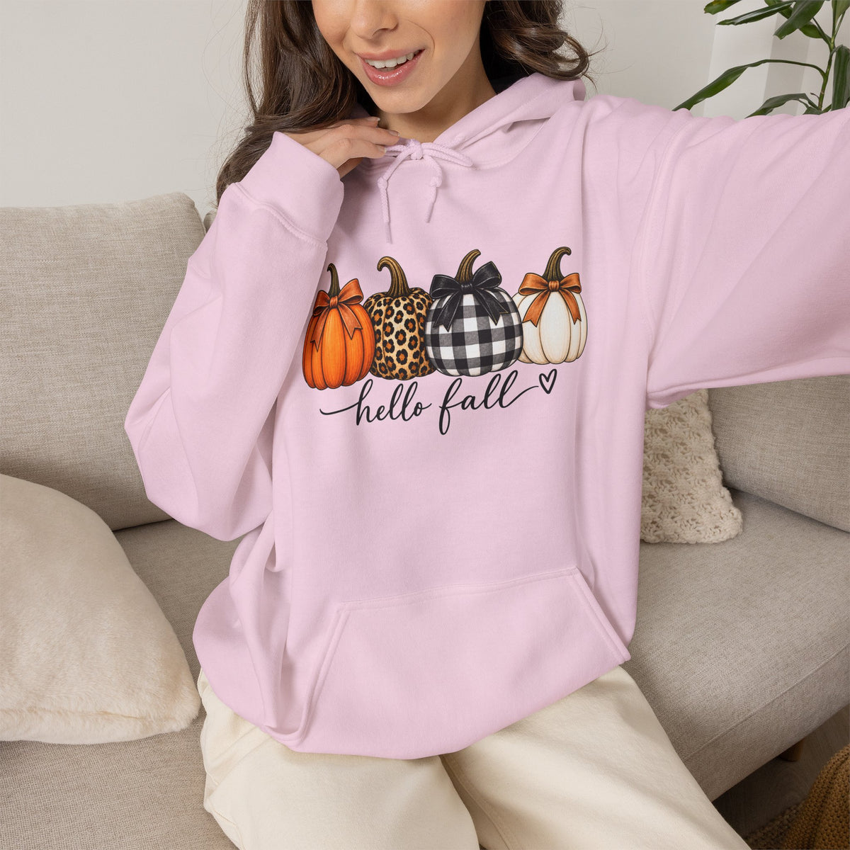 Hello Fall Pumpkin Hoodie — Cozy Autumn Graphic Sweatshirt