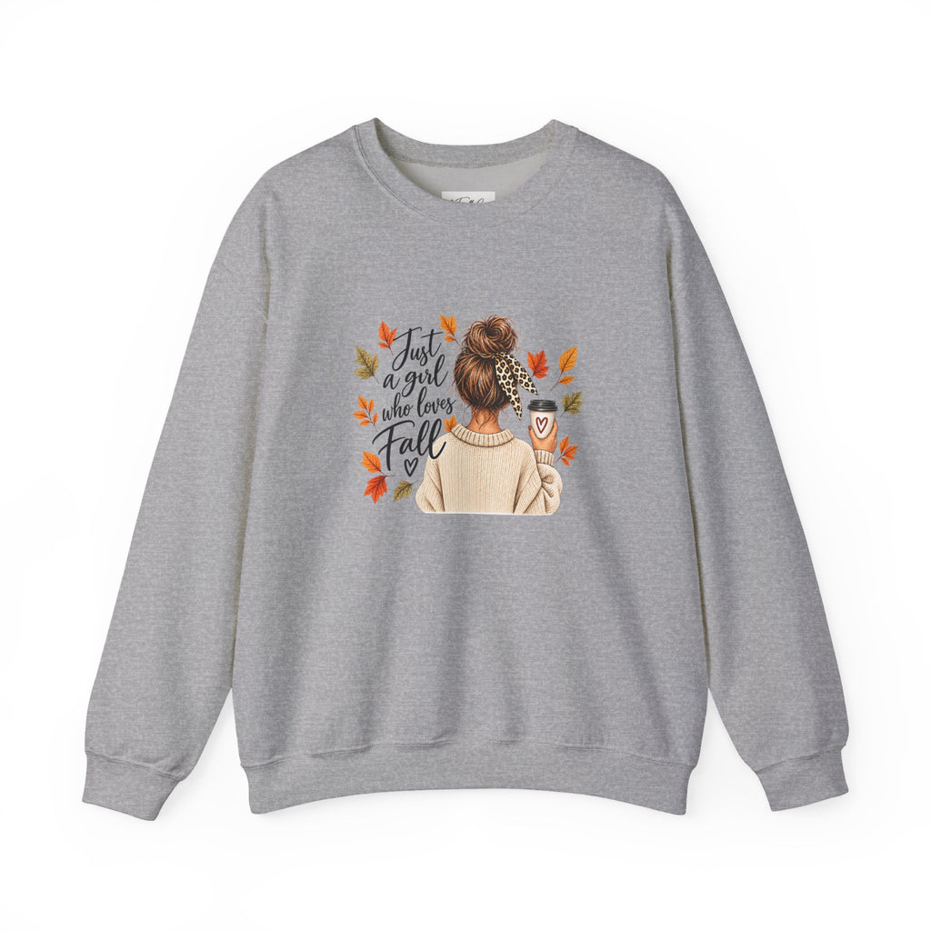 Fall Cozy Crewneck Sweatshirt — "Just a Girl Who Loves Fall" Graphic