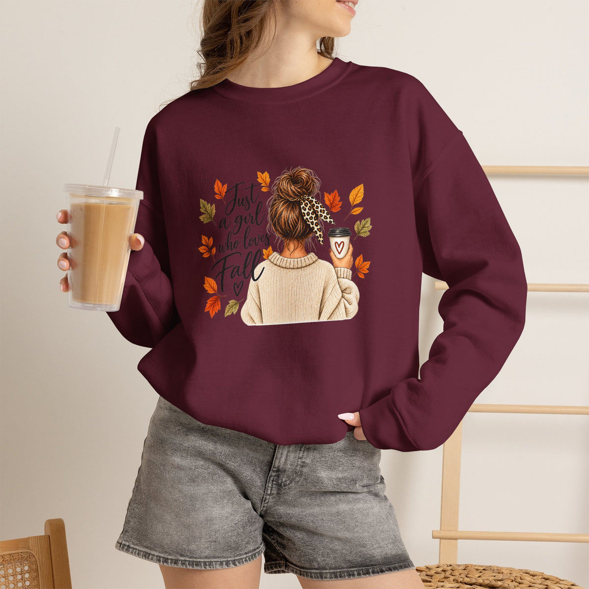 Fall Cozy Crewneck Sweatshirt — "Just a Girl Who Loves Fall" Graphic