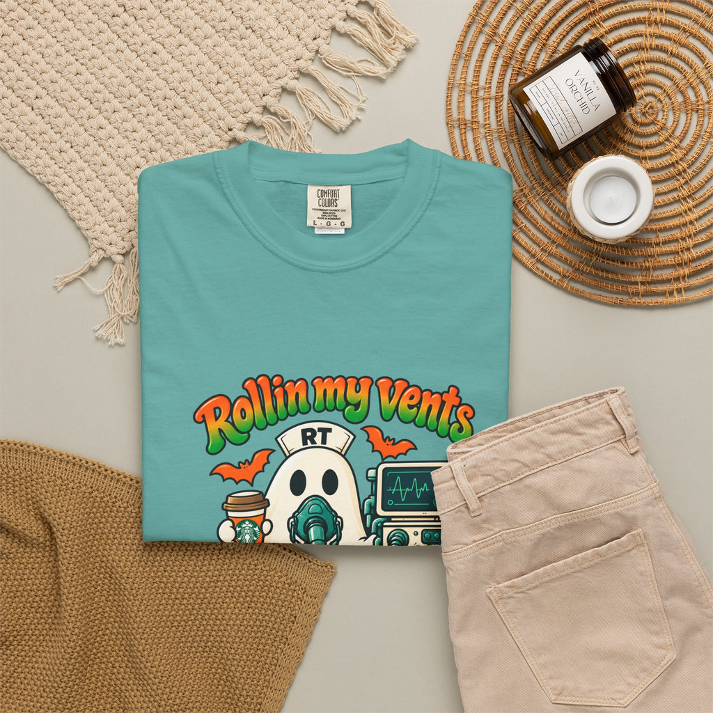 Rollin' My Vents Ghost T-Shirt — Halloween Respiratory Therapist Tee