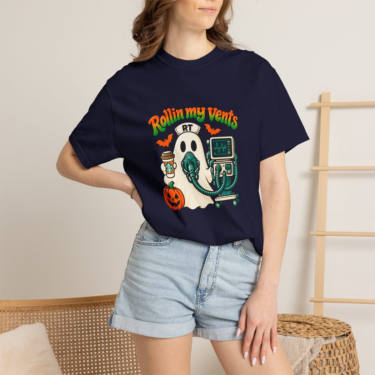 Rollin' My Vents Ghost T-Shirt — Halloween Respiratory Therapist Tee