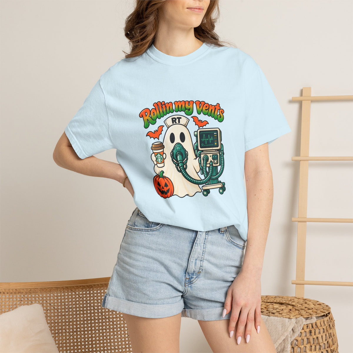 Rollin' My Vents Ghost T-Shirt — Halloween Respiratory Therapist Tee