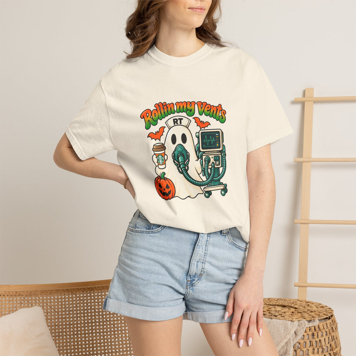 Rollin' My Vents Ghost T-Shirt — Halloween Respiratory Therapist Tee