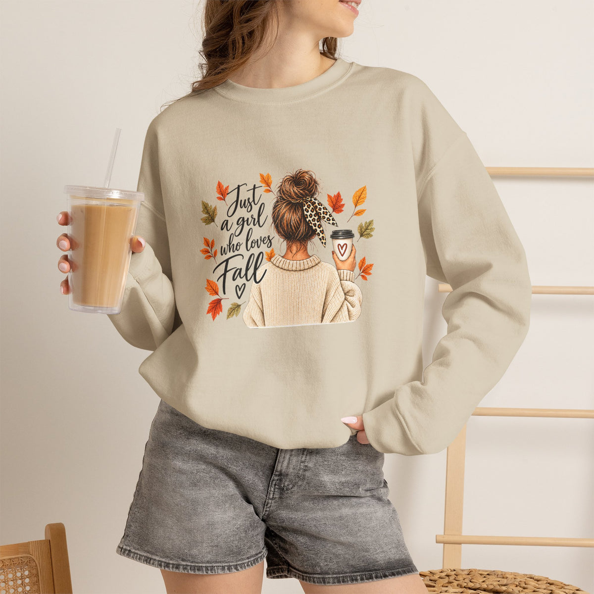 Fall Cozy Crewneck Sweatshirt — "Just a Girl Who Loves Fall" Graphic