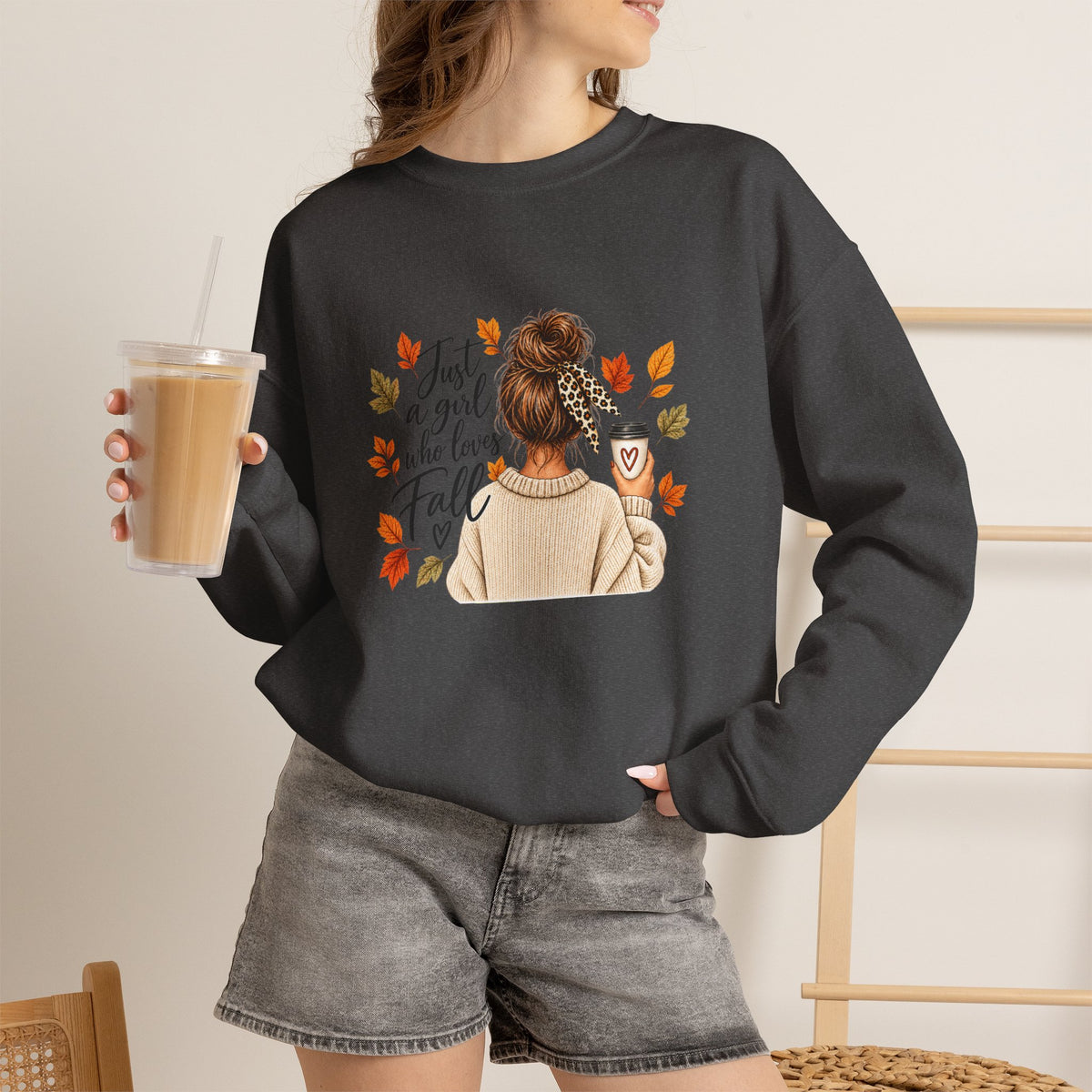 Fall Cozy Crewneck Sweatshirt — "Just a Girl Who Loves Fall" Graphic