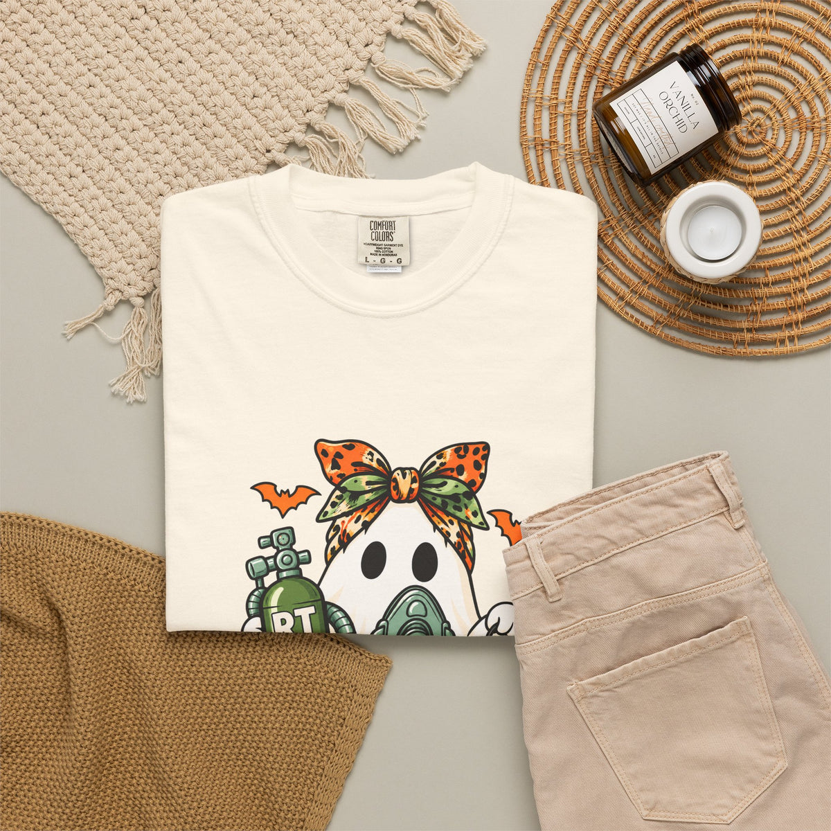 RT Halloween Ghost Tee — Cute Ghost with Pumpkin Respiratory Therapist
