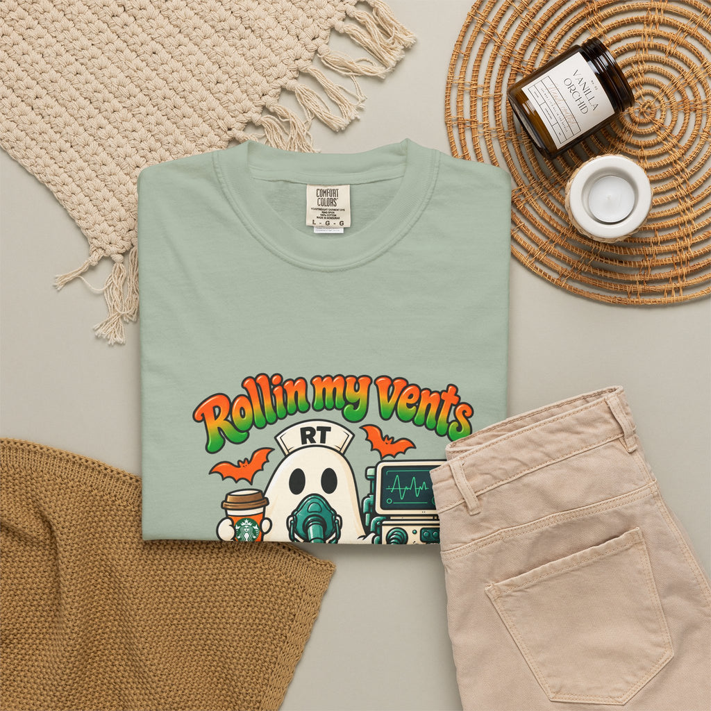 Rollin' My Vents Ghost T-Shirt — Halloween Respiratory Therapist Tee