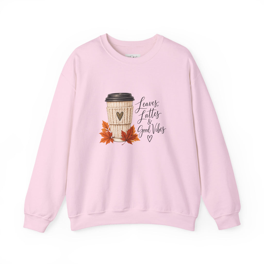 Crewneck Sweatshirt — "Leaves, Lattes & Good Vibes" Fall Coffee Graphic