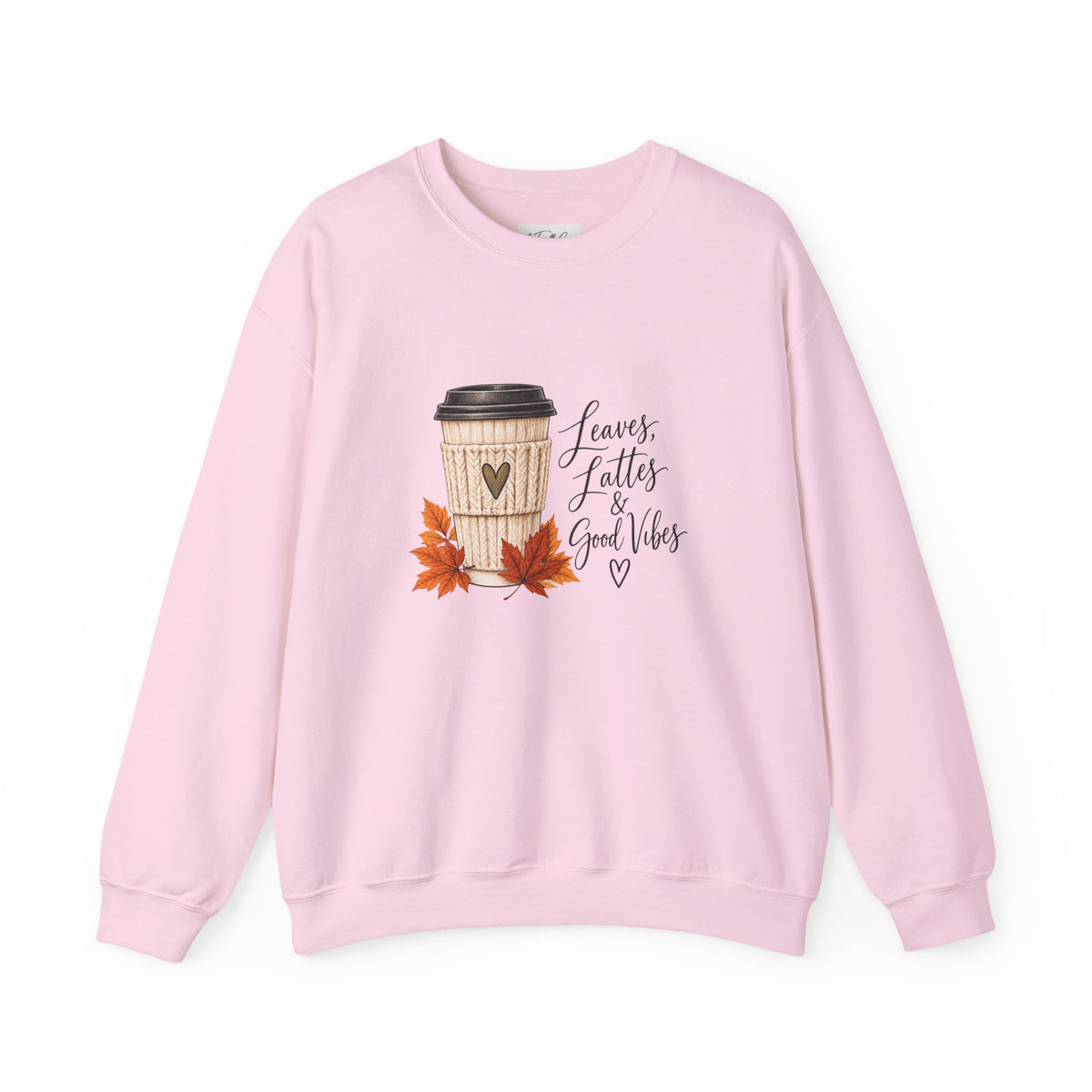 Crewneck Sweatshirt — "Leaves, Lattes & Good Vibes" Fall Coffee Graphic