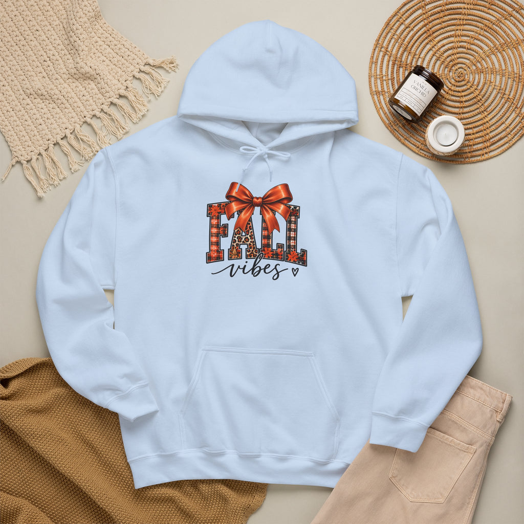 Fall Vibes Hoodie — Plaid Lettering with Bow Autumn Sweatshirt