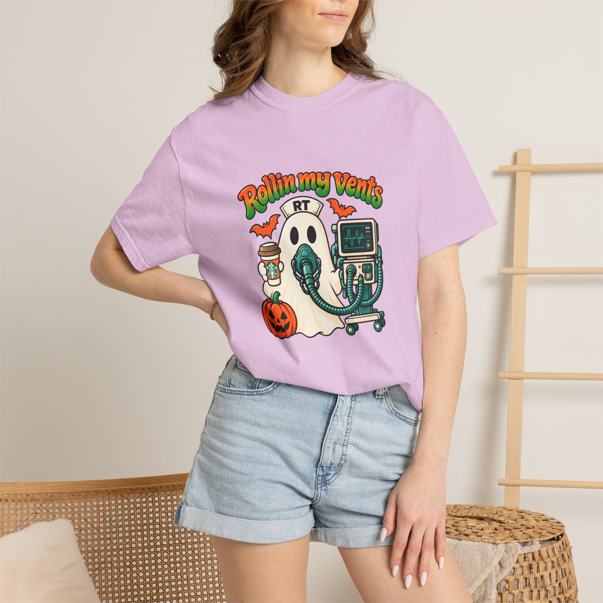 Rollin' My Vents Ghost T-Shirt — Halloween Respiratory Therapist Tee