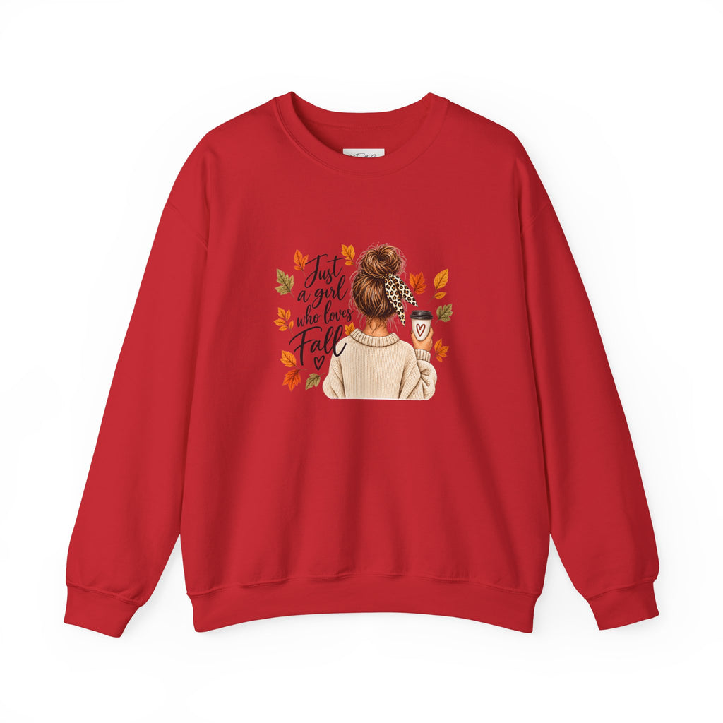 Fall Cozy Crewneck Sweatshirt — "Just a Girl Who Loves Fall" Graphic
