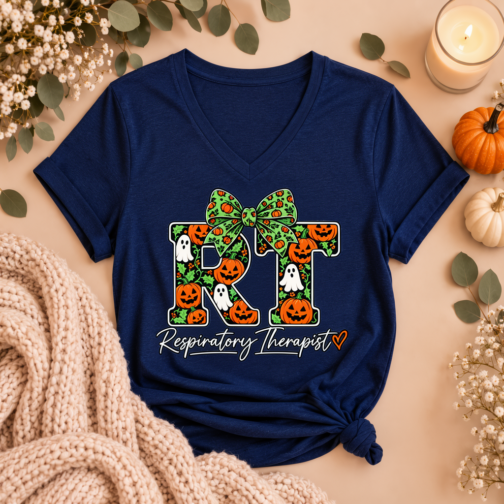 RT Respiratory Therapist Halloween Bow Tee