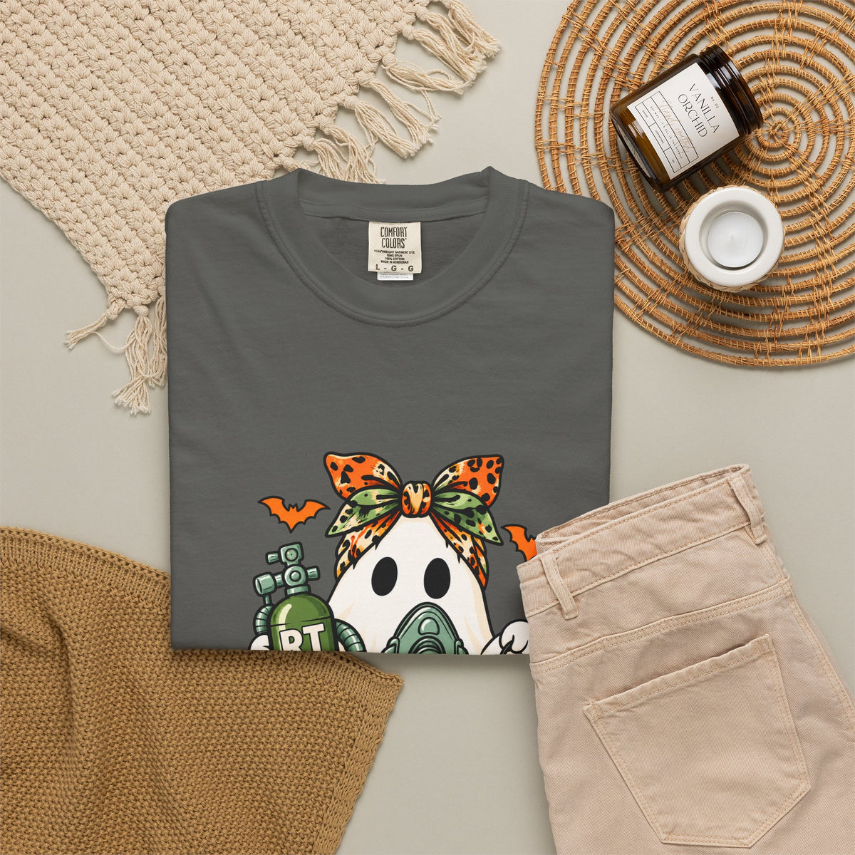 RT Halloween Ghost Tee — Cute Ghost with Pumpkin Respiratory Therapist