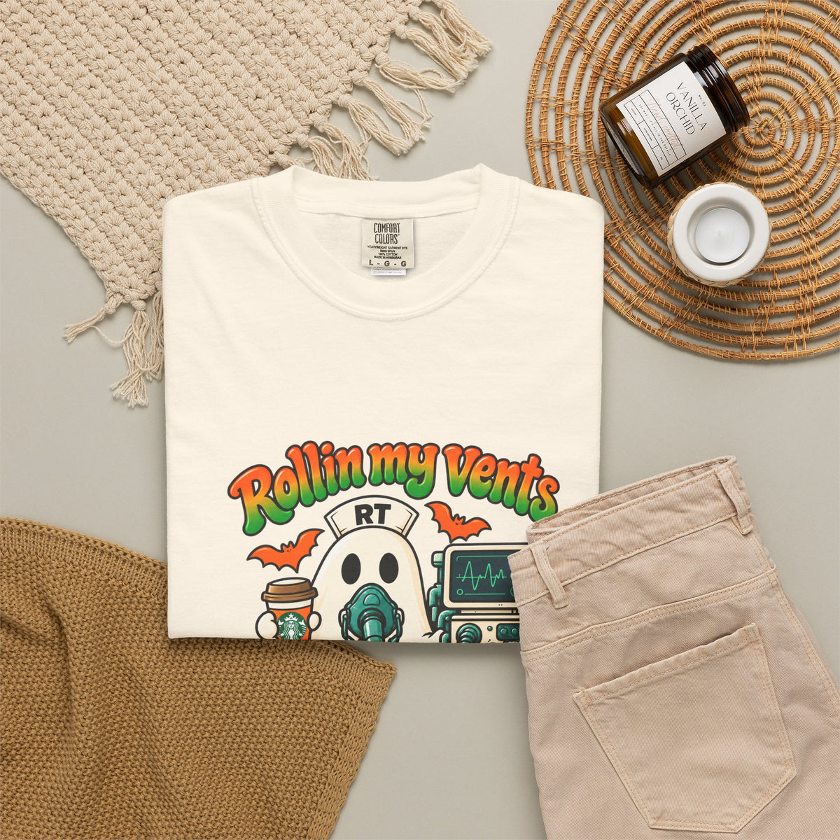 Rollin' My Vents Ghost T-Shirt — Halloween Respiratory Therapist Tee