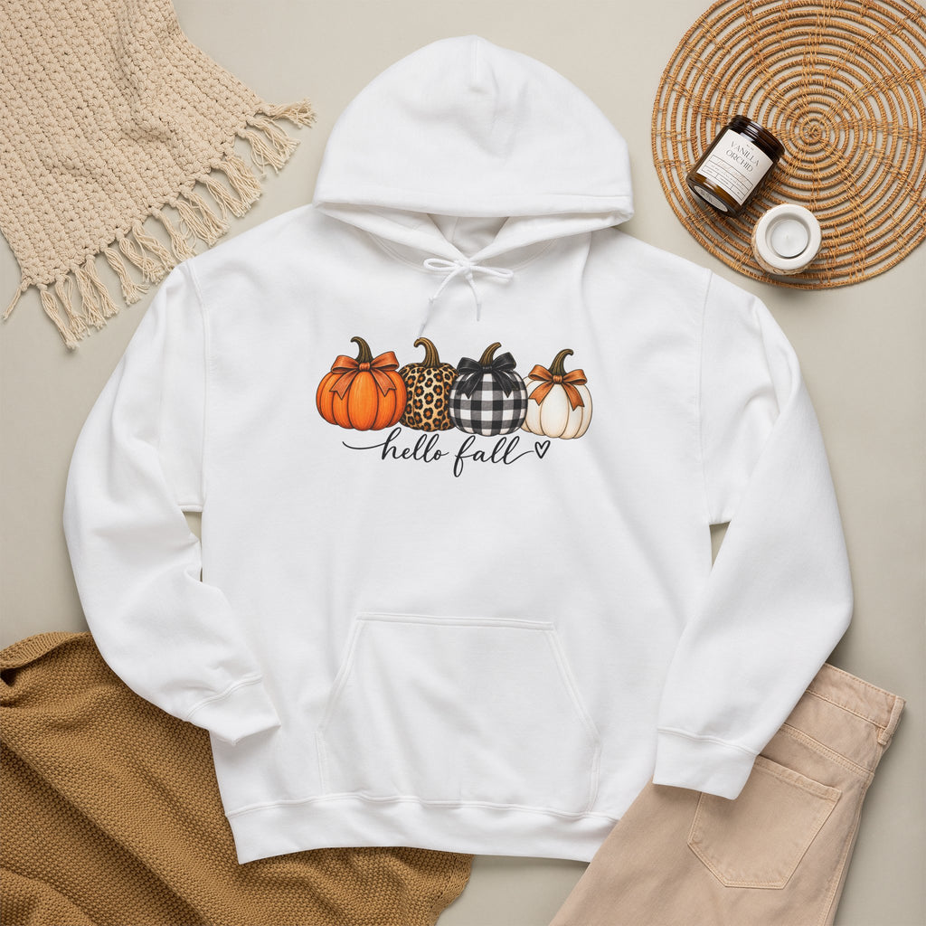 Hello Fall Pumpkin Hoodie — Cozy Autumn Graphic Sweatshirt