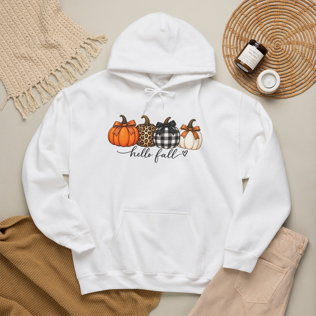 Hello Fall Pumpkin Hoodie — Cozy Autumn Graphic Sweatshirt