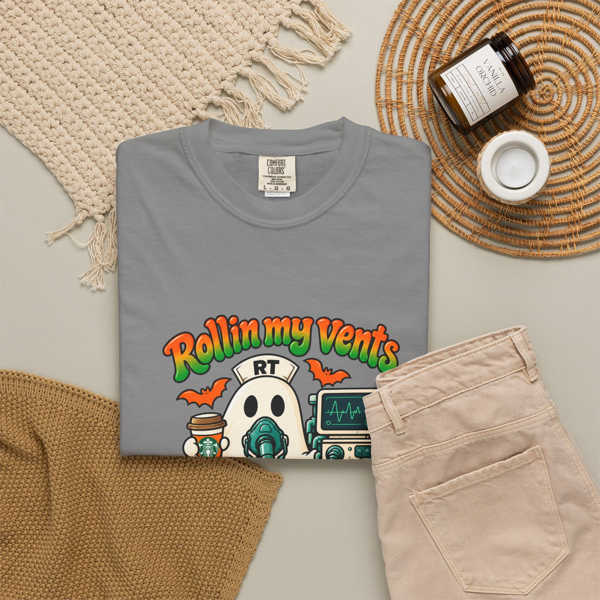 Rollin' My Vents Ghost T-Shirt — Halloween Respiratory Therapist Tee