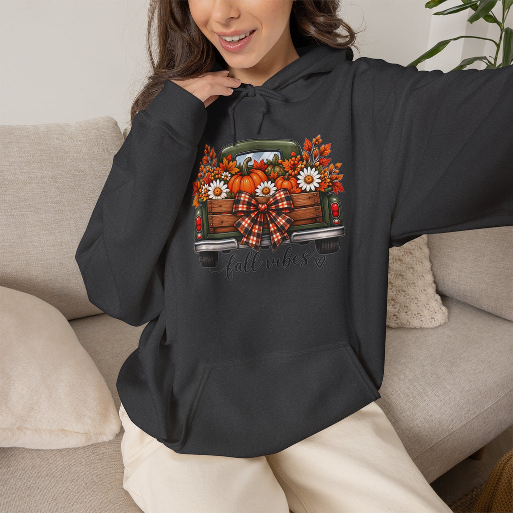 Fall Vibes Truck Hoodie — Autumn Sunflowers & Pumpkins Sweatshirt