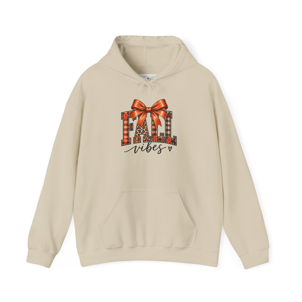 Fall Vibes Hoodie — Plaid Lettering with Bow Autumn Sweatshirt