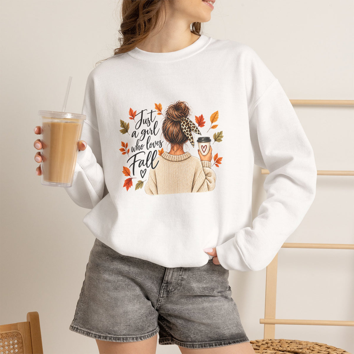 Fall Cozy Crewneck Sweatshirt — "Just a Girl Who Loves Fall" Graphic