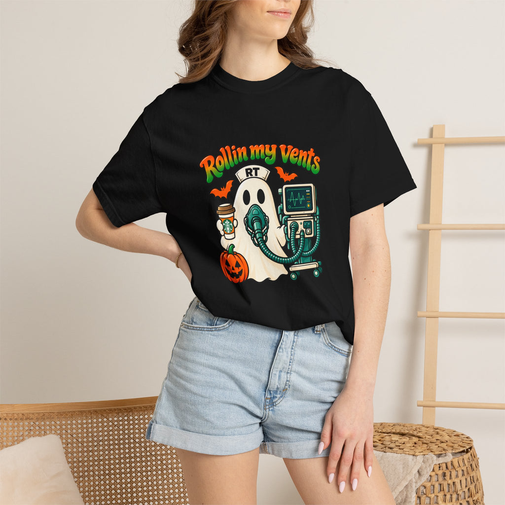 Rollin' My Vents Ghost T-Shirt — Halloween Respiratory Therapist Tee