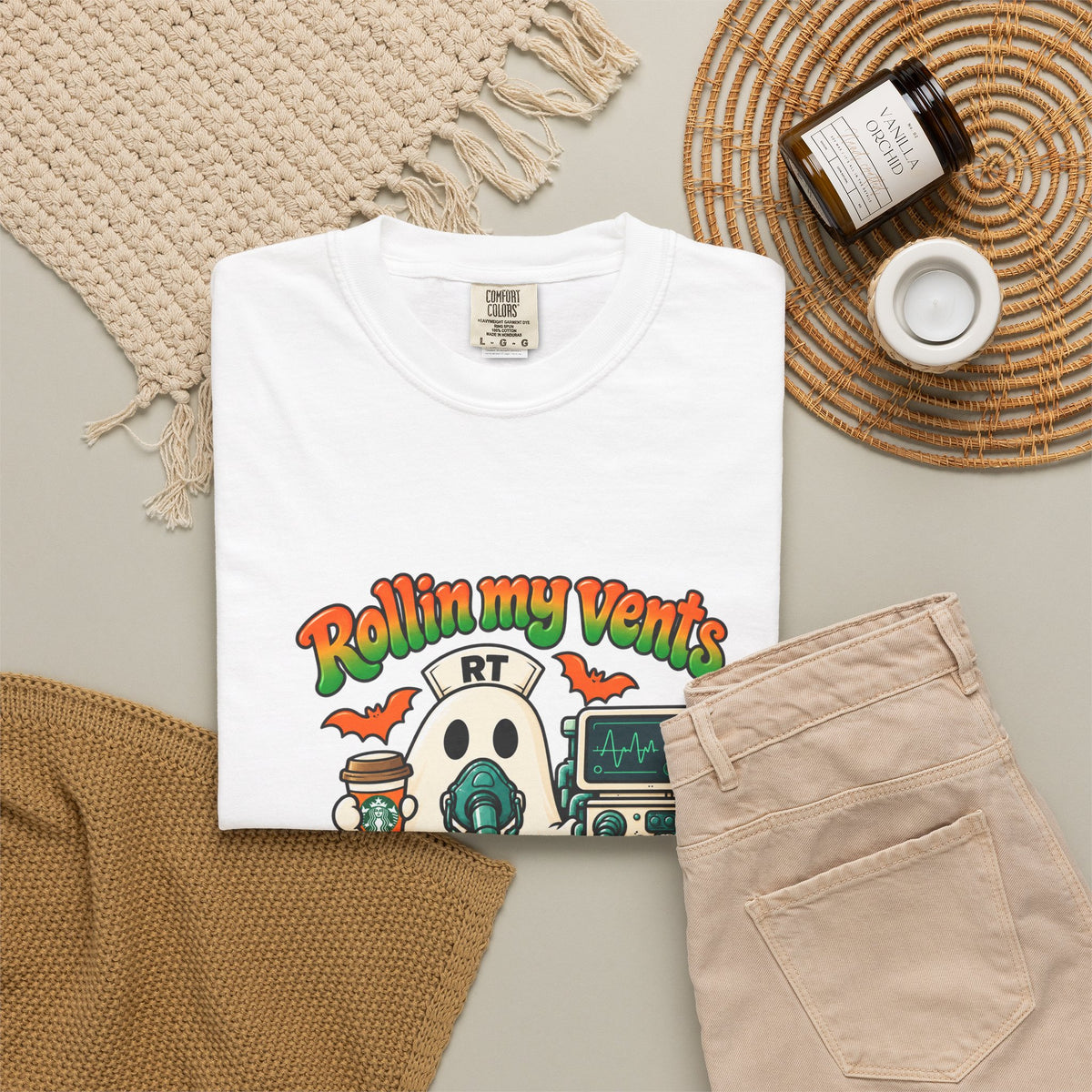 Rollin' My Vents Ghost T-Shirt — Halloween Respiratory Therapist Tee