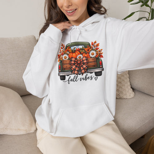 Fall Vibes Truck Hoodie — Autumn Sunflowers & Pumpkins Sweatshirt