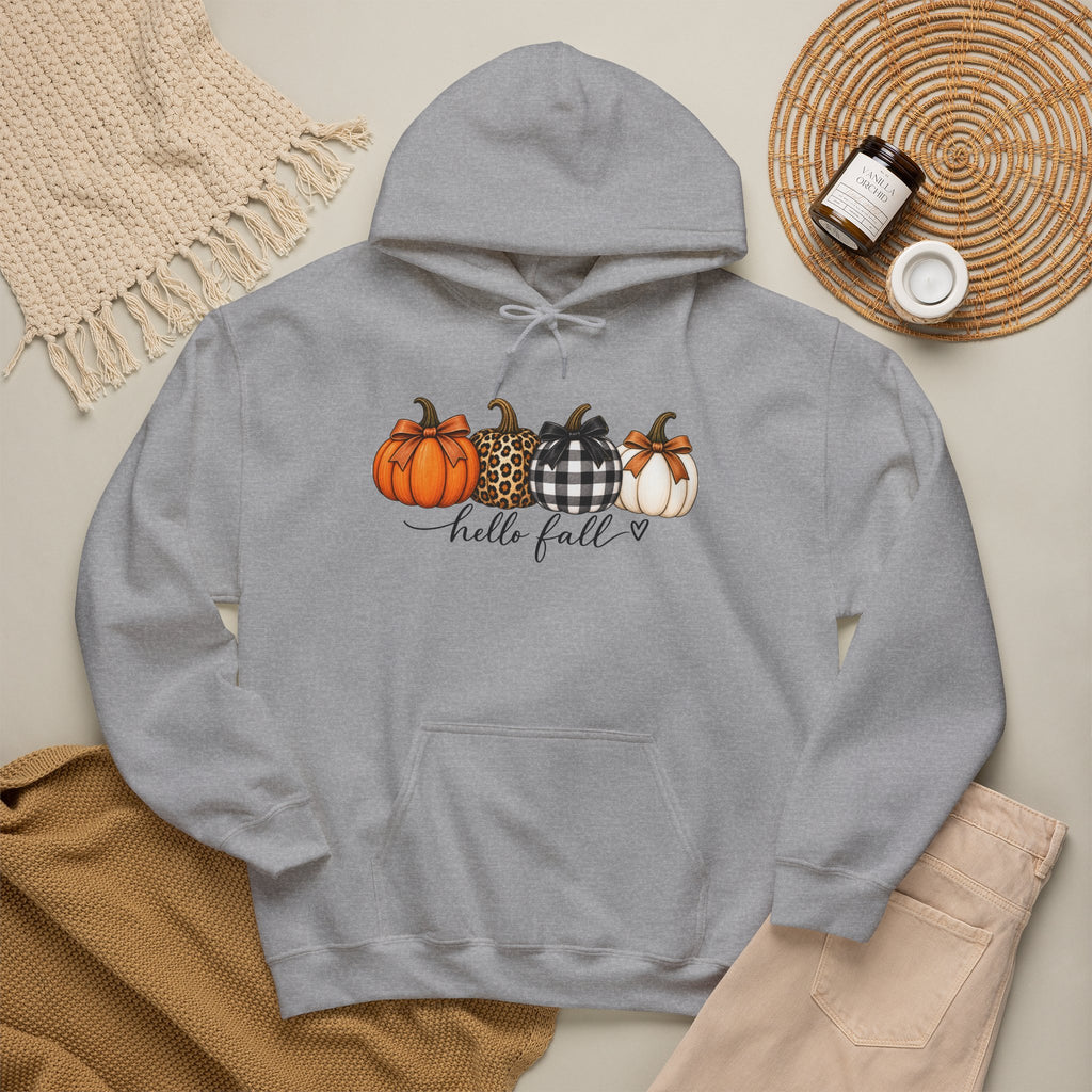 Hello Fall Pumpkin Hoodie — Cozy Autumn Graphic Sweatshirt