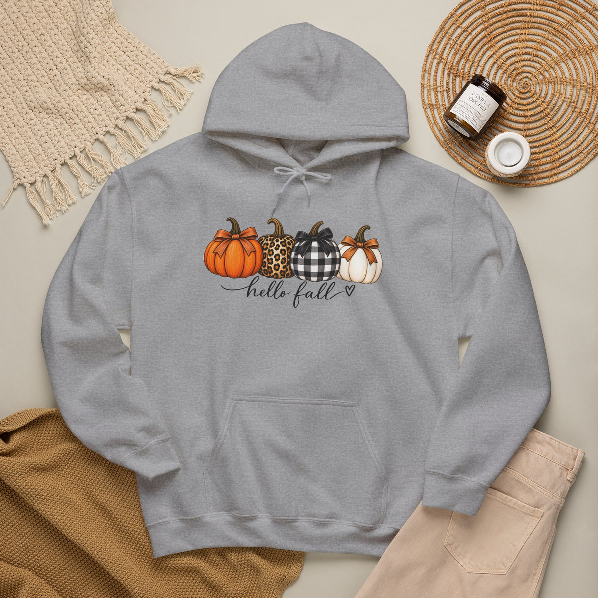 Hello Fall Pumpkin Hoodie — Cozy Autumn Graphic Sweatshirt