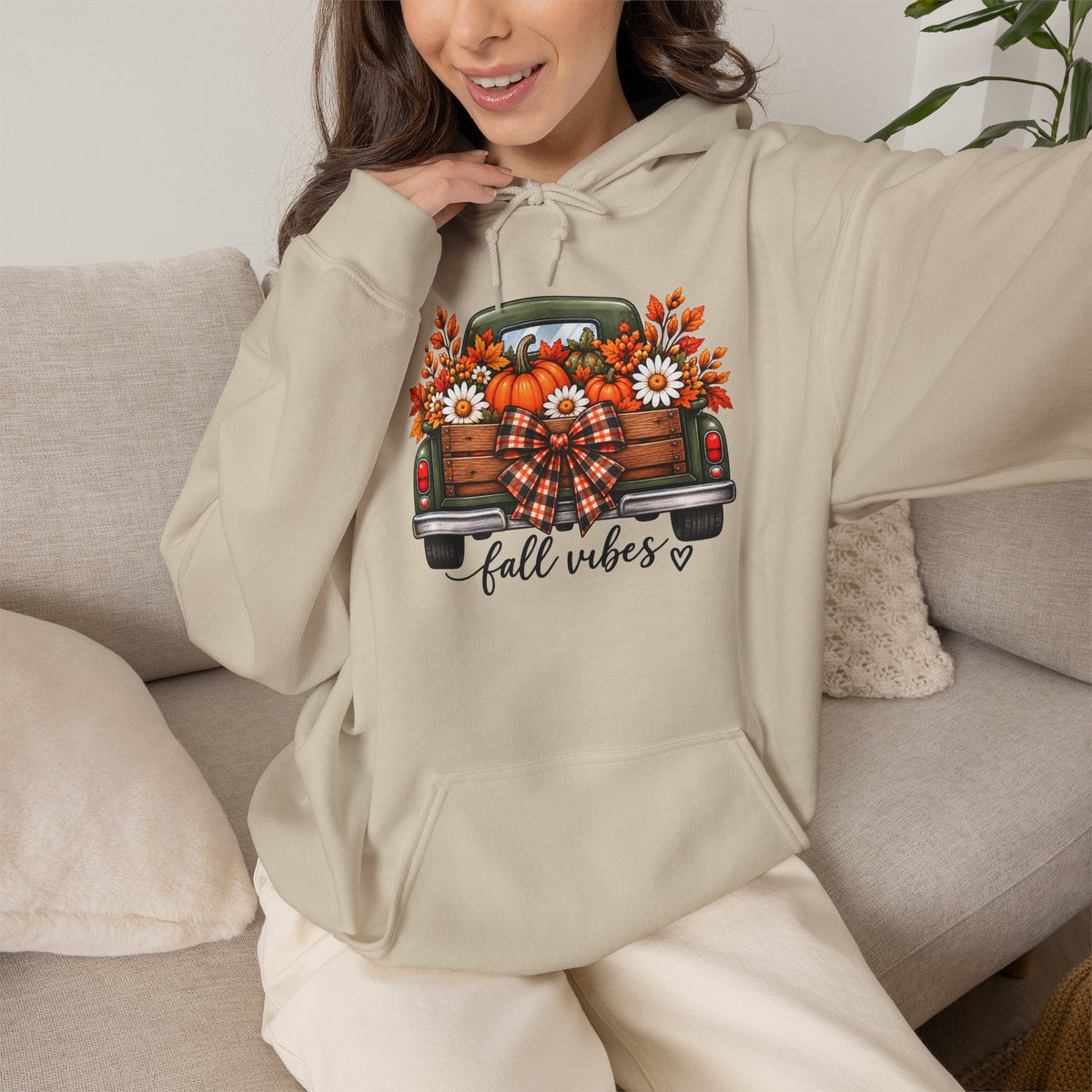 Fall Vibes Truck Hoodie — Autumn Sunflowers & Pumpkins Sweatshirt