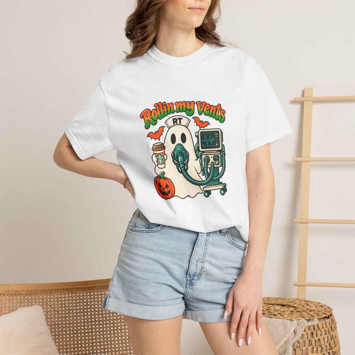 Rollin' My Vents Ghost T-Shirt — Halloween Respiratory Therapist Tee