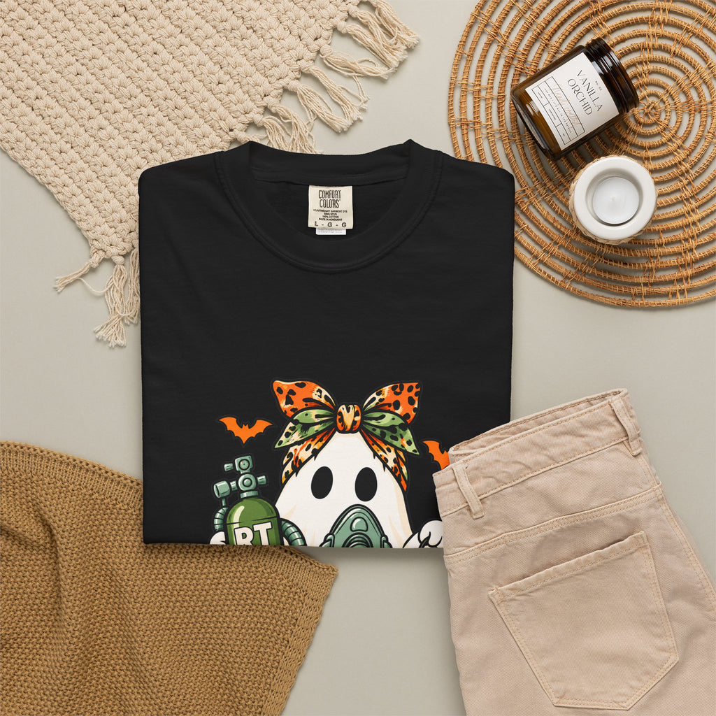 RT Halloween Ghost Tee — Cute Ghost with Pumpkin Respiratory Therapist