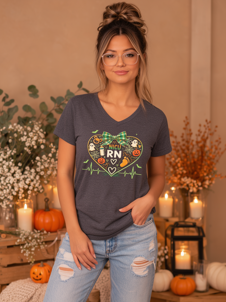 NICU RN Halloween Tee – Spooky Heart Nurse Shirt