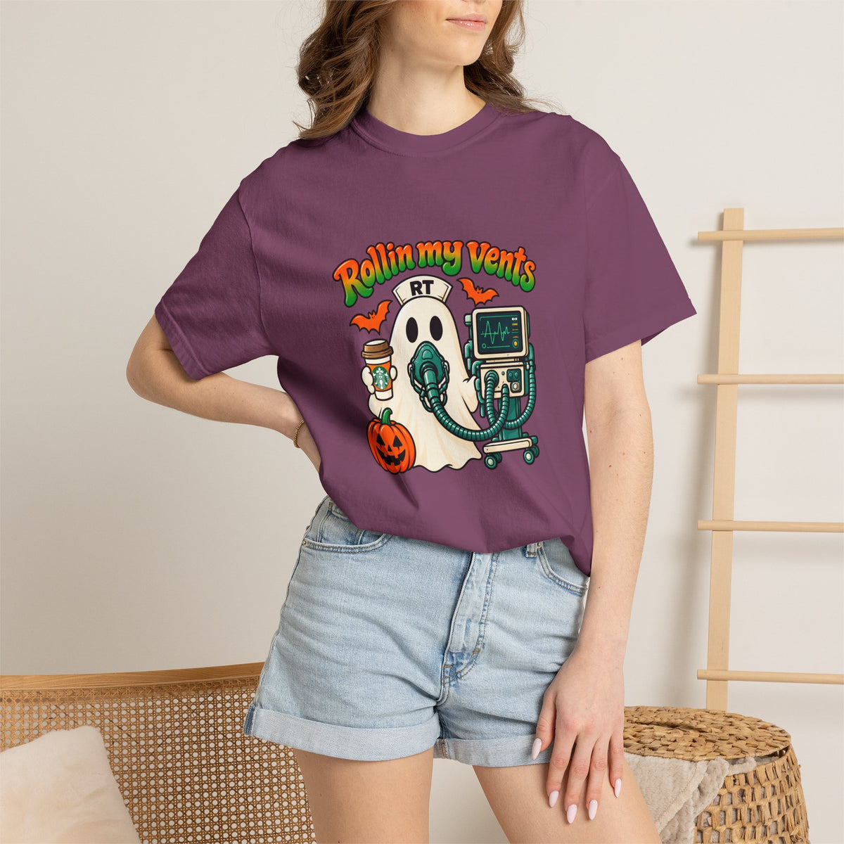 Rollin' My Vents Ghost T-Shirt — Halloween Respiratory Therapist Tee