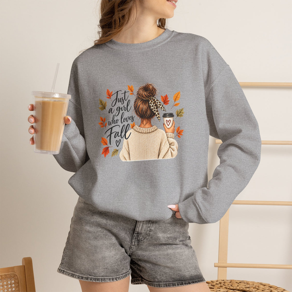 Fall Cozy Crewneck Sweatshirt — "Just a Girl Who Loves Fall" Graphic