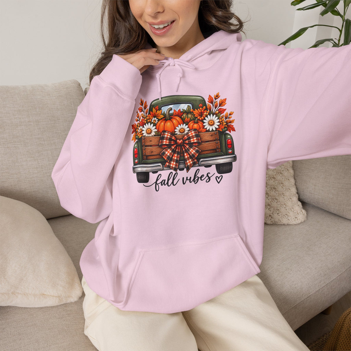 Fall Vibes Truck Hoodie — Autumn Sunflowers & Pumpkins Sweatshirt